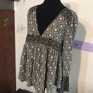 Free People Boho print empire waist rayon blouse